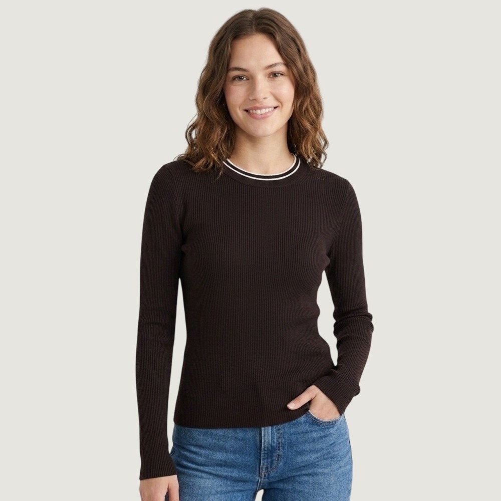 Madewell Womens XXS Brown Double Layered Crewneck Merino Silk Sweater NY424